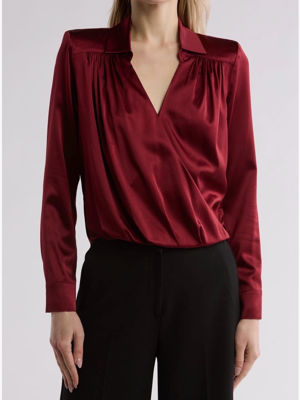 Veronica Beard Burgundy Long Sleeve Silk Wrap Blouse Size 00